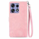 For Motorola Edge 50 Pro Embossed Flower Zipper Leather Phone Case(Pink) - 2