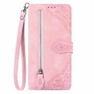 For Motorola Edge 50 Pro Embossed Flower Zipper Leather Phone Case(Pink) - 3