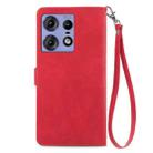 For Motorola Edge 50 Pro Embossed Flower Zipper Leather Phone Case(Red) - 3