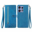 For Motorola Edge 50 Pro Embossed Flower Zipper Leather Phone Case(Blue) - 1