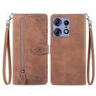 For Motorola Edge 50 Pro Embossed Flower Zipper Leather Phone Case(Brown) - 1