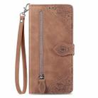 For Motorola Edge 50 Pro Embossed Flower Zipper Leather Phone Case(Brown) - 2