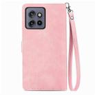 For Motorola Moto S50 Embossed Flower Zipper Leather Phone Case(Pink) - 3