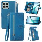 For Motorola Moto G75 5G Embossed Flower Zipper Leather Phone Case(Blue) - 1