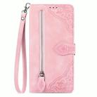 For Motorola Moto G 2025 Embossed Flower Zipper Leather Phone Case(Pink) - 2
