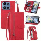 For Motorola Moto G 2025 Embossed Flower Zipper Leather Phone Case(Red) - 1