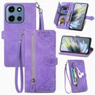 For Motorola Moto G 2025 Embossed Flower Zipper Leather Phone Case(Purple) - 1