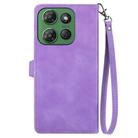 For Motorola Moto G Power 2025 Embossed Flower Zipper Leather Phone Case(Purple) - 3