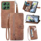 For Motorola Moto G Power 2025 Embossed Flower Zipper Leather Phone Case(Brown) - 1