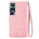 For Realme C65 Embossed Flower Zipper Leather Phone Case(Pink) - 3