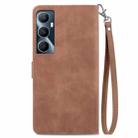 For Realme C65 Embossed Flower Zipper Leather Phone Case(Brown) - 3