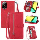 For Realme C67 4G Embossed Flower Zipper Leather Phone Case(Red) - 1