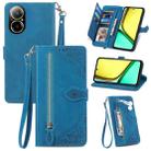 For Realme C67 4G Embossed Flower Zipper Leather Phone Case(Blue) - 1