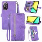 For Realme C67 4G Embossed Flower Zipper Leather Phone Case(Purple) - 1