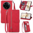For Realme 14 Pro+ Embossed Flower Zipper Leather Phone Case(Red) - 1