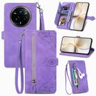 For Realme 14 Pro+ Embossed Flower Zipper Leather Phone Case(Purple) - 1