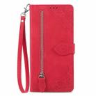 For Sony Xperia 10 VI Embossed Flower Zipper Leather Phone Case(Red) - 2