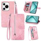 For Huawei Pura 70 Embossed Flower Zipper Leather Phone Case(Pink) - 1