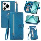 For Huawei Pura 70 Embossed Flower Zipper Leather Phone Case(Blue) - 1