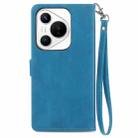 For Huawei Pura 70 Embossed Flower Zipper Leather Phone Case(Blue) - 3