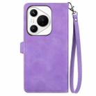 For Huawei Pura 70 Embossed Flower Zipper Leather Phone Case(Purple) - 3