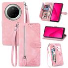 For Huawei Mate 70 Embossed Flower Zipper Leather Phone Case(Pink) - 1