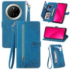 For Huawei Mate 70 Embossed Flower Zipper Leather Phone Case(Blue) - 1