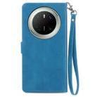 For Huawei Mate 70 Embossed Flower Zipper Leather Phone Case(Blue) - 3