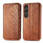 For Sony Xperia 1 VI Cubic Grid Pressed Magnetic Leather Phone Case(Brown) - 1