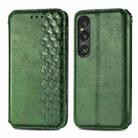 For Sony Xperia 10 VI Cubic Grid Pressed Magnetic Leather Phone Case(Green) - 1