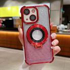 For iPhone 14 Plus Invisible Holder Gradient Glitter Magsafe Phone Case(Red) - 1