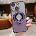 For iPhone 15 Electroplated Holder Gradient Glitter Magsafe Phone Case(Purple) - 1