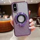 For iPhone X / XS Electroplated Holder Gradient Glitter MagSafe Phone Case(Purple) - 1