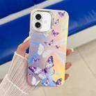 For iPhone 16 Plus Electroplating Laser Butterfly Phone Case(White Purple Butterflies AB6) - 1