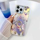For iPhone 13 Pro Electroplating Laser Butterfly Ring Holder Phone Case(Pink Butterflies AB2) - 1