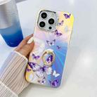 For iPhone 13 Pro Electroplating Laser Butterfly Ring Holder Phone Case(White Purple Butterflies AB6) - 1