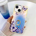 For iPhone 13 Electroplating Laser Butterfly Ring Holder Phone Case(Purple Butterflies AB3) - 1