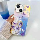 For iPhone 14 Electroplating Laser Butterfly Ring Holder Phone Case(White Purple Butterflies AB6) - 1