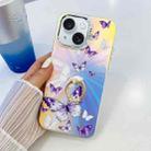 For iPhone 15 Electroplating Laser Butterfly Ring Holder Phone Case(White Purple Butterflies AB6) - 1