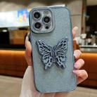 For iPhone 15 Pro Max Electroplated Glitter 3D Butterfly TPU Phone Case(Yuanfeng Blue) - 1