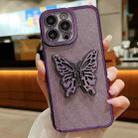 For iPhone 15 Pro Max Electroplated Glitter 3D Butterfly TPU Phone Case(Dark Night Purple) - 1