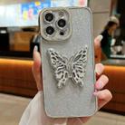 For iPhone 15 Pro Max Electroplated Glitter 3D Butterfly TPU Phone Case(Silver) - 1