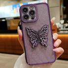 For iPhone 15 Pro Electroplated Glitter 3D Butterfly TPU Phone Case(Dark Night Purple) - 1