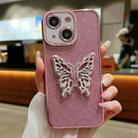 For iPhone 15 Plus Electroplated Glitter 3D Butterfly TPU Phone Case(Pink) - 1