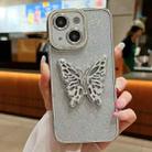 For iPhone 15 Plus Electroplated Glitter 3D Butterfly TPU Phone Case(Silver) - 1