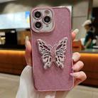 For iPhone 11 Pro Max Electroplated Glitter 3D Butterfly TPU Phone Case(Pink) - 1