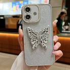 For iPhone 16 Electroplated Glitter 3D Butterfly TPU Phone Case(Silver) - 1