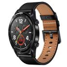 For Huawei Watch GT 22mm SX Connector Metal Button Switch Leather Watch Band(Black) - 1