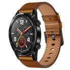 For Huawei Watch GT 22mm SX Connector Metal Button Switch Leather Watch Band(Red Brown) - 1