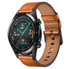 For Huawei Watch GT2 46mm 22mm SX Connector Metal Button Switch Leather Watch Band(Brown) - 1